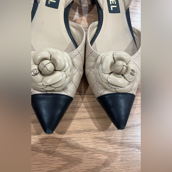 SOLD! Chanel Lambskin Stitched Camellia Slingback Ballet Pointed Flats 39 - Picture 3 of 8